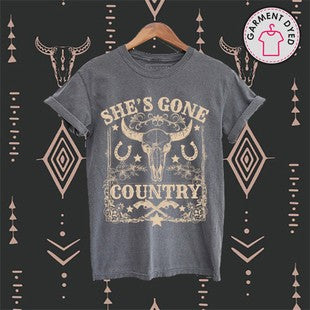 She's Gone Western Graphic Garment Dyed T Shirt