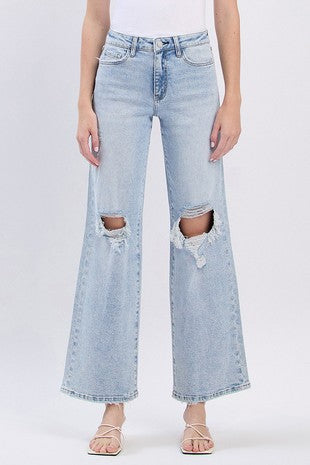High Rise Distressed Wide Jeans