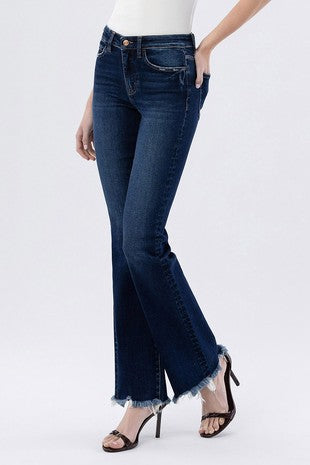 High Rise Frayed Hem Bootcut Jeans