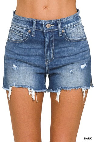 Raw Frayed Hem Cutoff Side Slit Denim Shots
