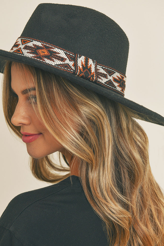 Tribal Band Panama Hat - Black