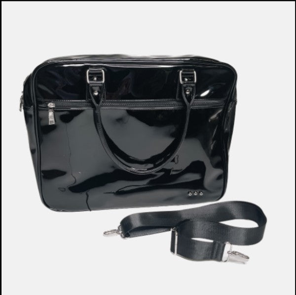 Black Hadley Patent Weekender Tote with Trolly Sleeve