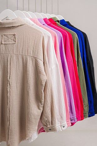 Double Gauze Oversized Raw Edge Shirt