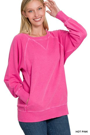 Pigment Dyed French Terry Pullover With Pockets