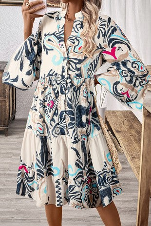 Tribal Bracelet Sleeve Buttoned Mini Dress