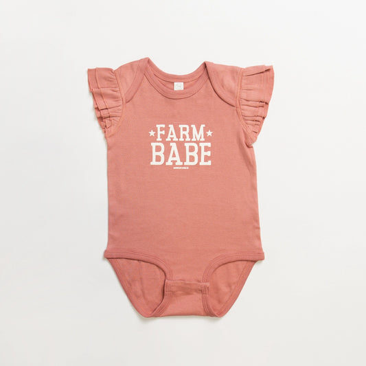 Western Ruffle Sleeve 'farm Babe' Mauve Graphic Onesie/Tee