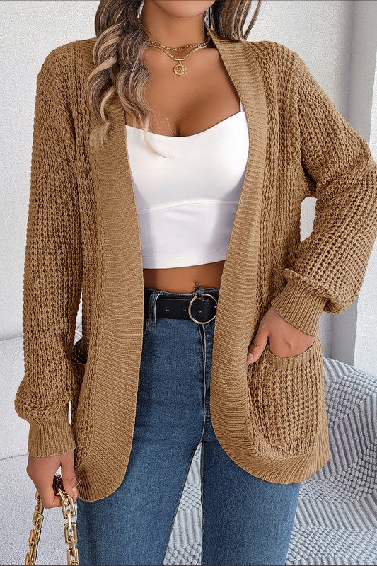 Brown Open Front Cable Cardigan