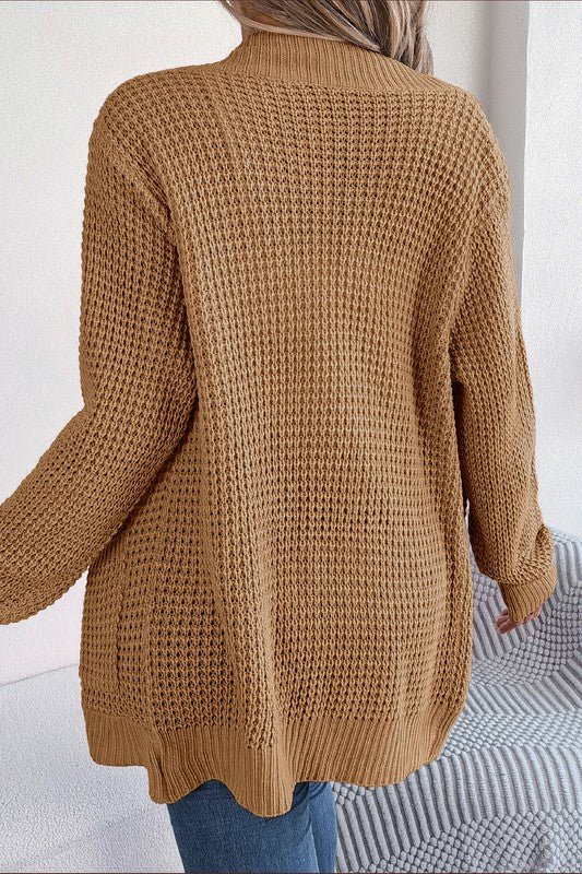 Brown Open Front Cable Cardigan