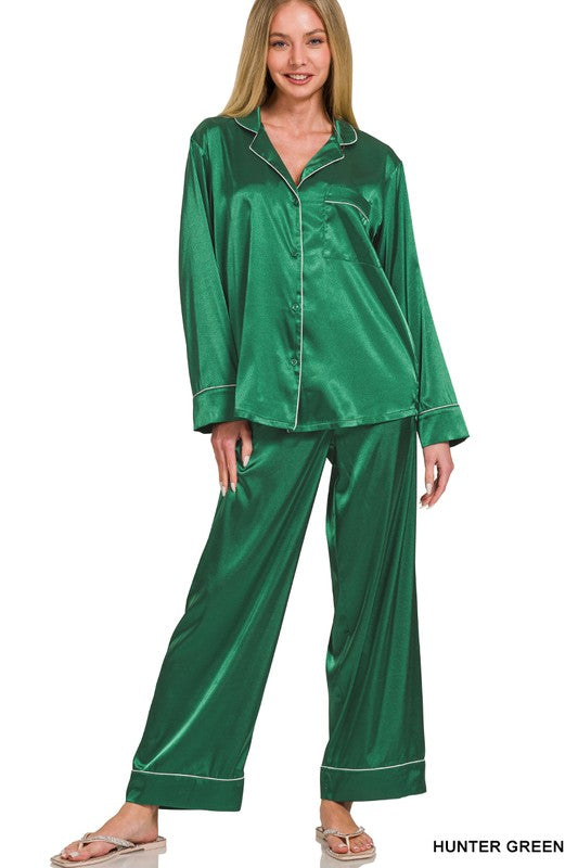 Hunter Green Satin Long Sleeve PJ Set