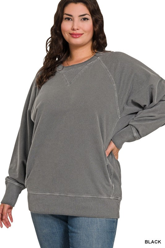 Plus Size Black Terry Plush Pullover