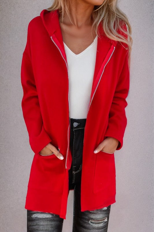 Red Zipper Hooded Jacket