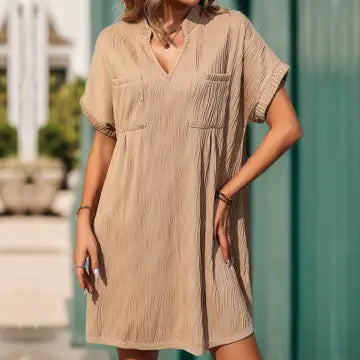 Women's Stand Collar Solid Jacquard Textured Dress