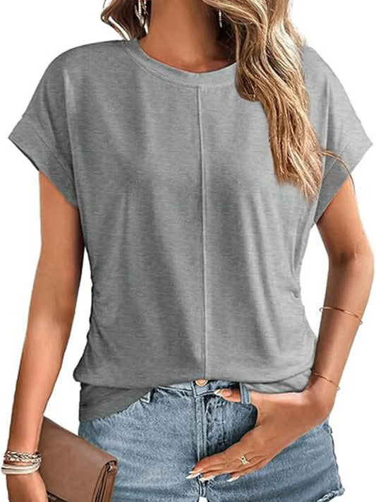 Solid Color Pleated Short Sleeved Top