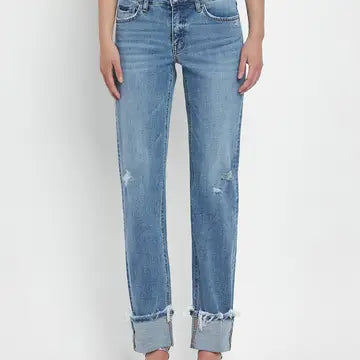 MID RISE CUFFED STRAIGHT JEANS