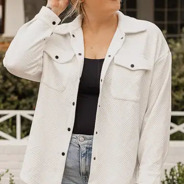 Plus Size Textured Flap Pockets Jacket
