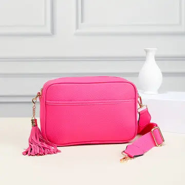 Solid Color Tassel Camera Crossbody Bag