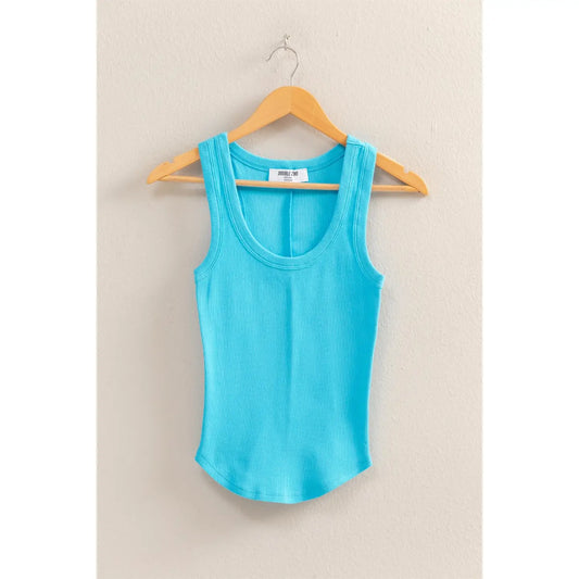 Scoop Neck Ribbed Tank Top AQUA BLUE