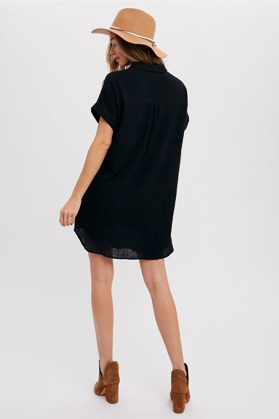 button down shirt dress with pockets Navy Button Front Mini Shirt Dress - All Dresses
