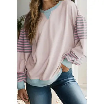 Striped Colorblock Patchwork Drop Shoulder Sweatshirt